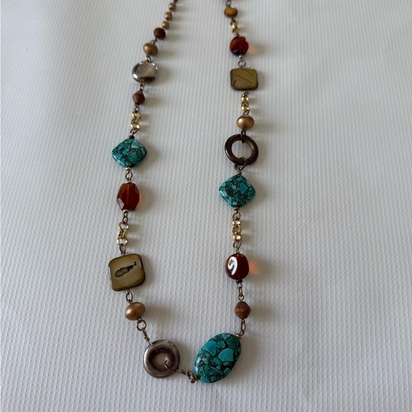 Turquoise and Brown Beaded Necklace - Picture 9 of 11